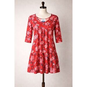 Old Navy Girls Large 10 12 Red‎ Floral Tiered Dress 3/4 Sleeve Babydoll